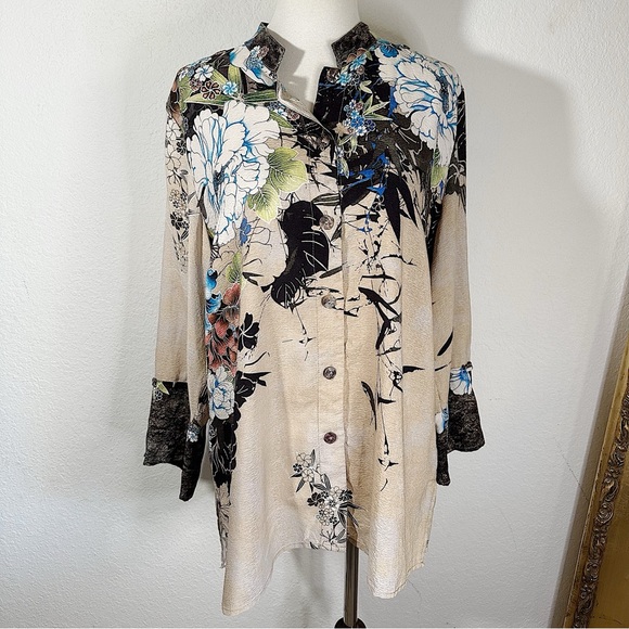 Citron Santa Monica Silk Blouse Shirt Top in Floral Print Size Large - Picture 11 of 11